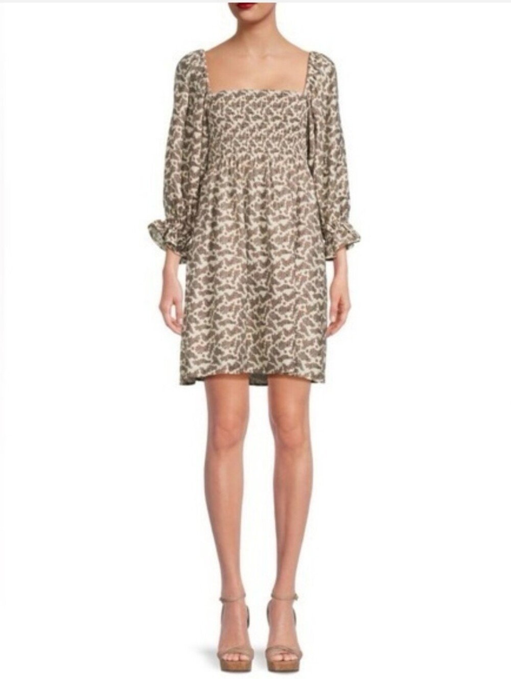 Kourt Portia Mini Dress in Cream and Brown Paisley-Floral Sz XS
